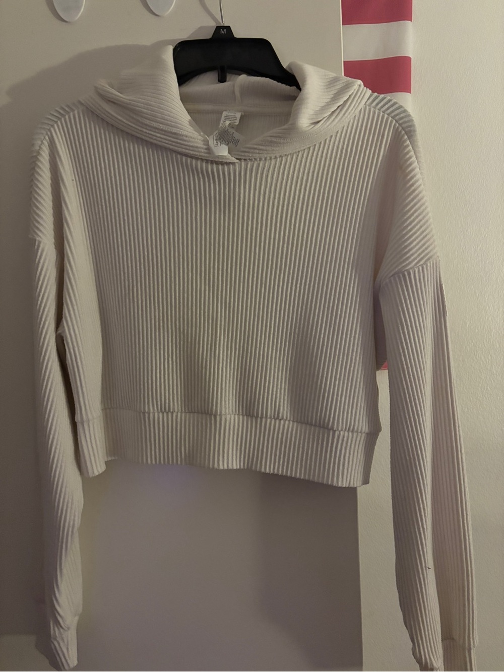 ALO Yoga Ribbed Cropped Hooded Top - Cream